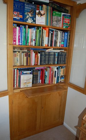 Bookshelves and slide-out shelf