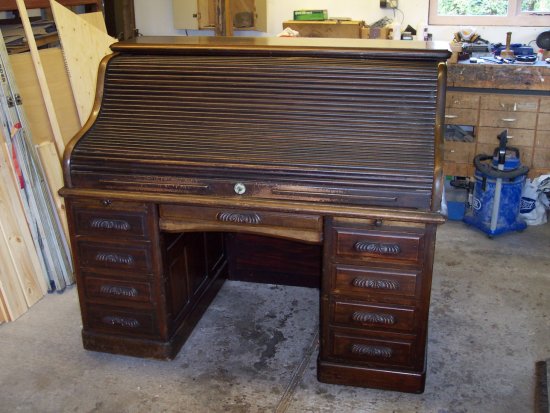 Mahogany Roll Top desk before restoration